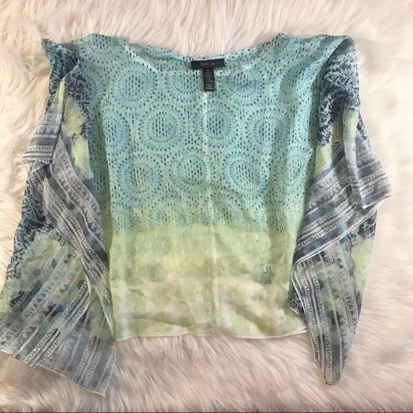 Style & Co. Tops - Style & Co Cropped Poncho Sheer Blue Green Overlay